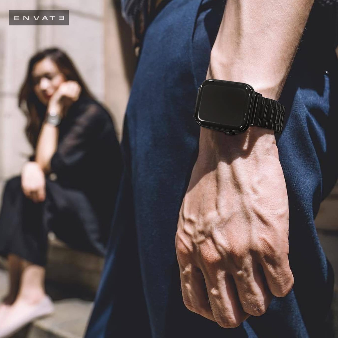 Black Classic Metal Strap For Apple Watch