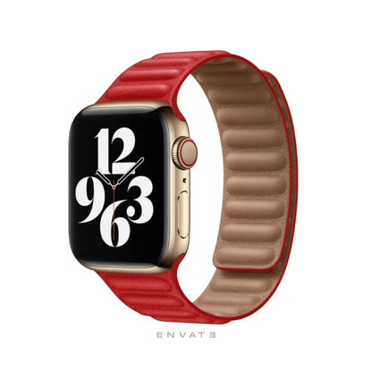 Red Leather Link Strap For Apple Watch