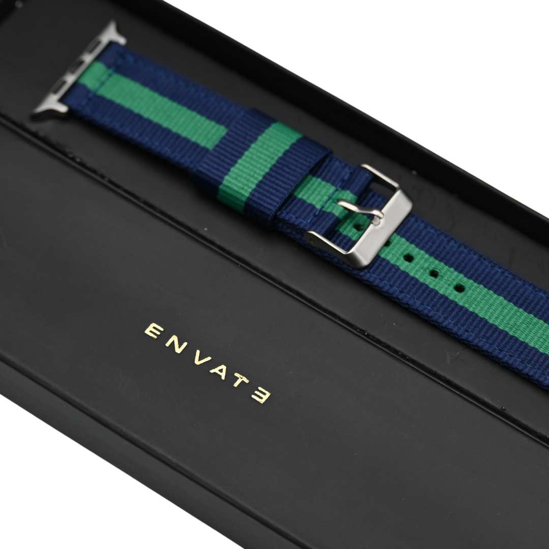 Green Denim Style Casual Stripes Strap For Apple Watch