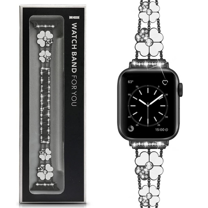 Flower Rhinestone Black Bracelet Strap For Apple Watch