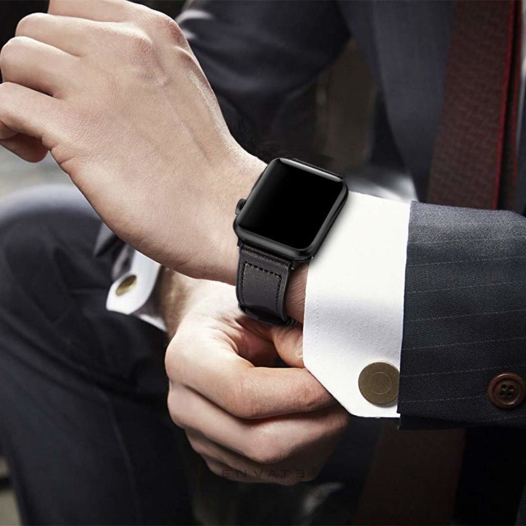 Black Leather Rubber Soft Premium Strap For Apple Watch