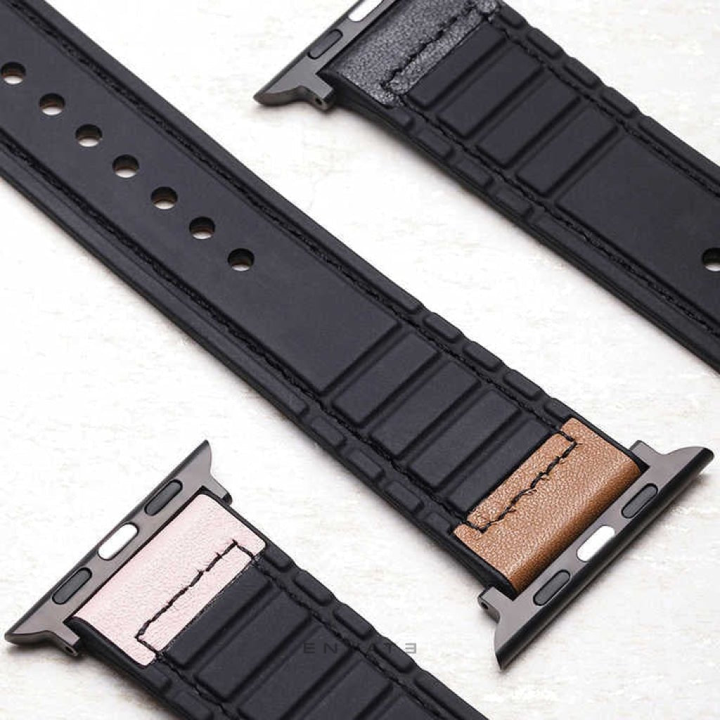 Black Leather Rubber Soft Premium Strap For Apple Watch