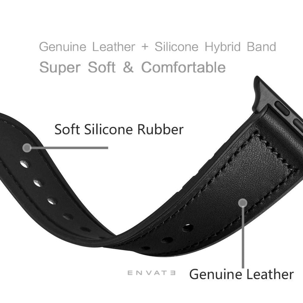 Black Leather Rubber Soft Premium Strap For Apple Watch