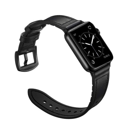 Black Leather Rubber Soft Premium Strap For Apple Watch