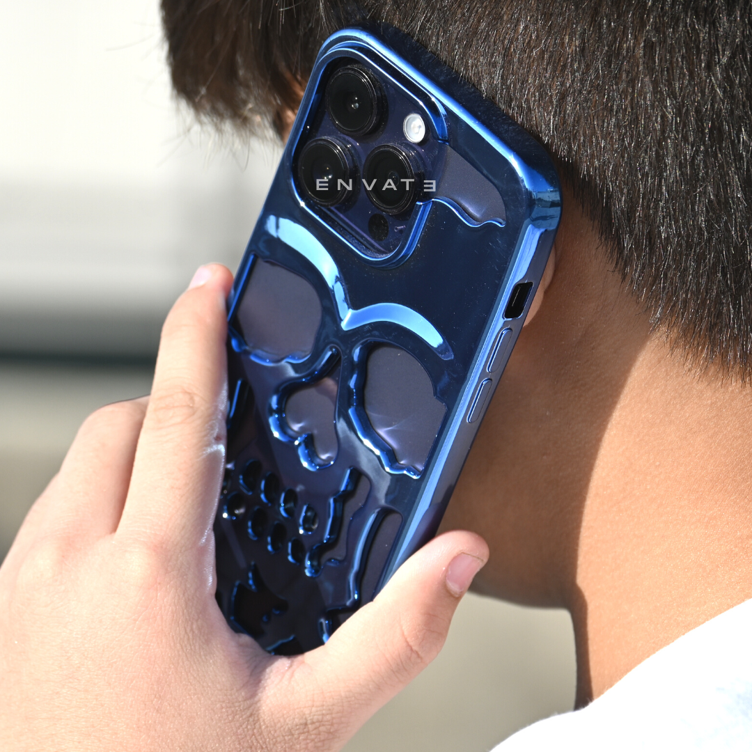 Midnight Blue Skull Through Case For Iphone