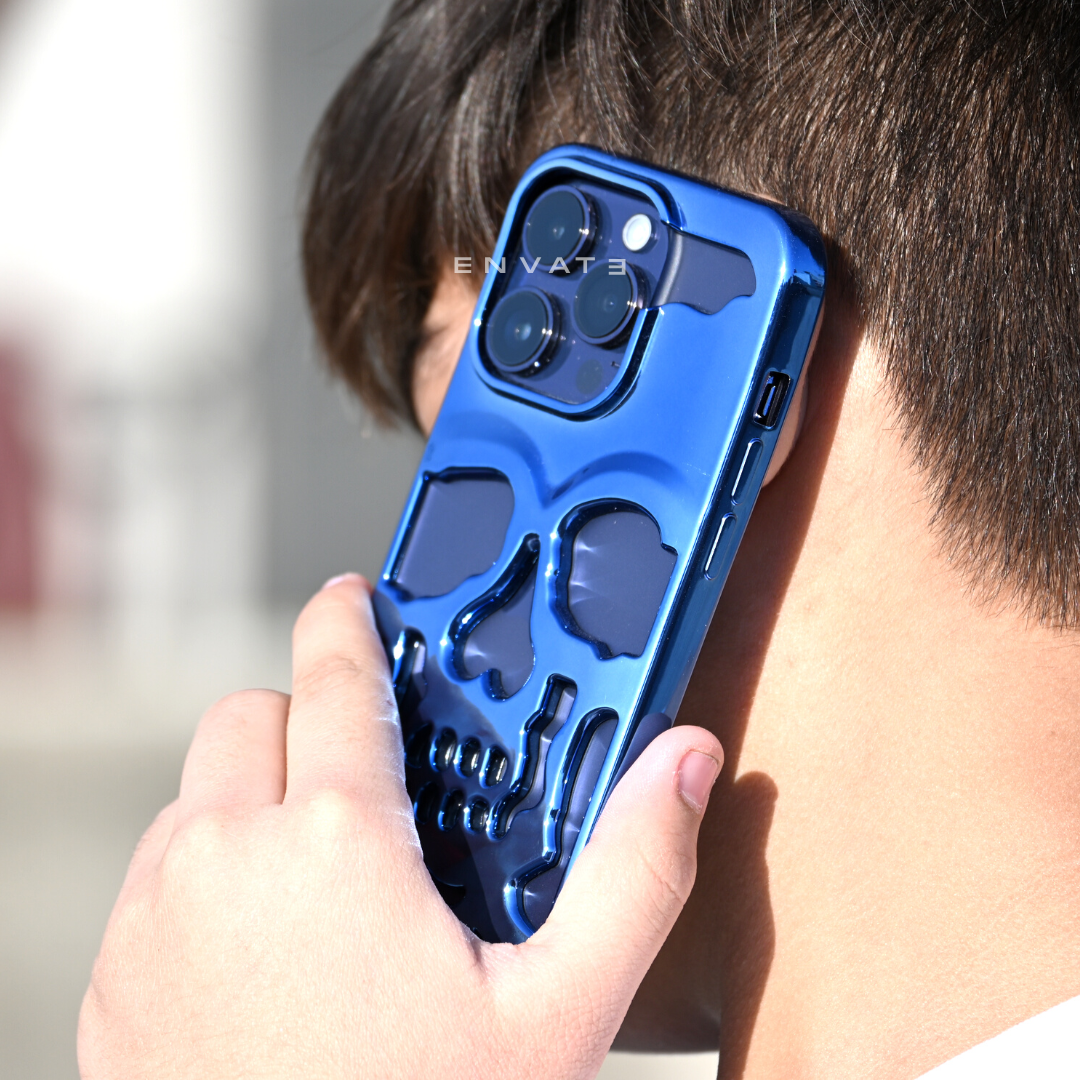 Midnight Blue Skull Through Case For Iphone