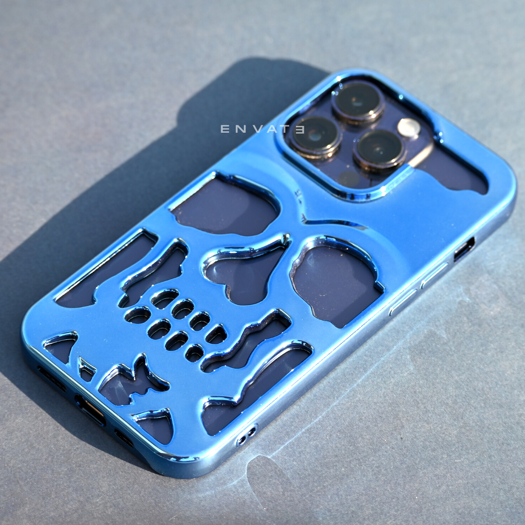 Midnight Blue Skull Through Case For Iphone