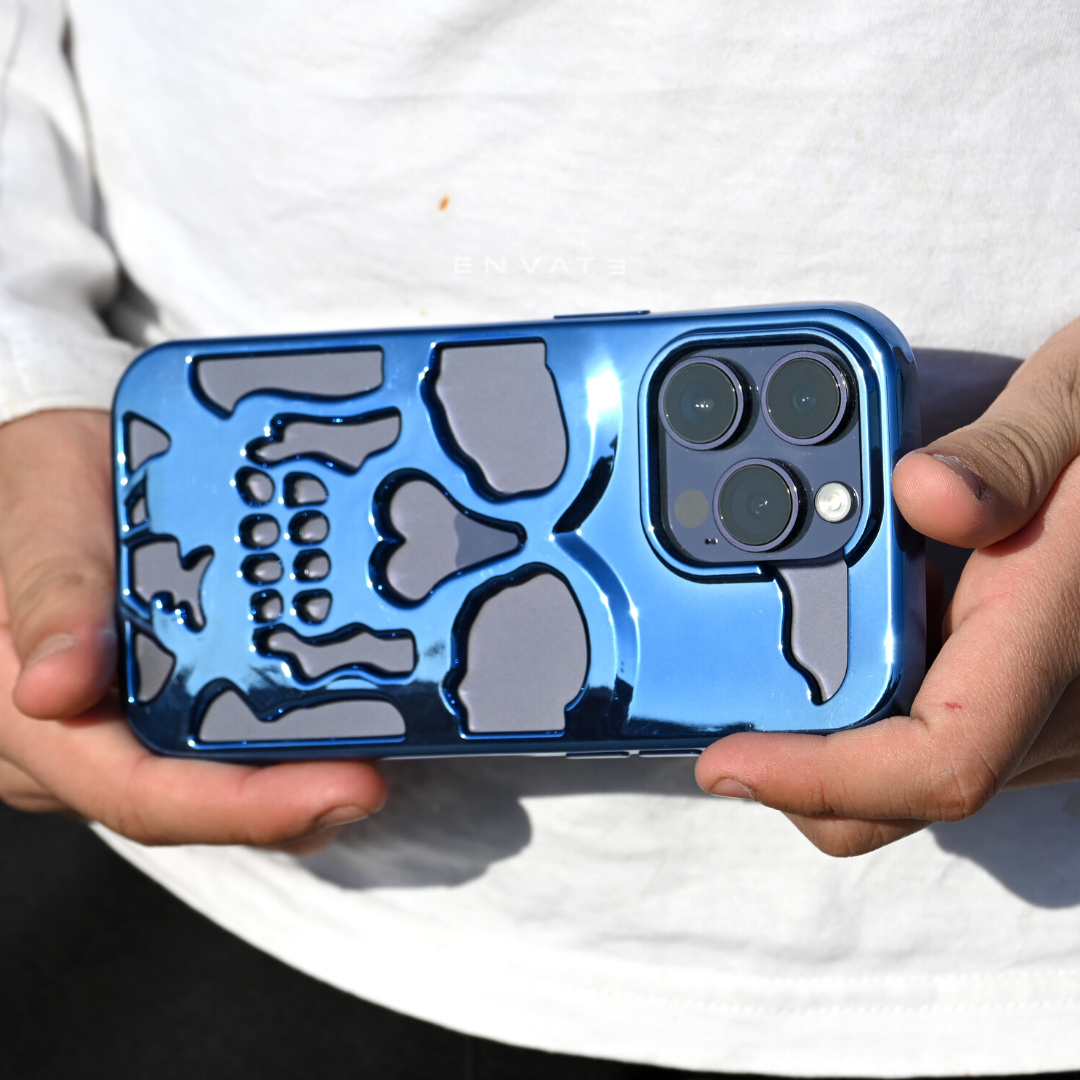 Midnight Blue Skull Through Case For Iphone