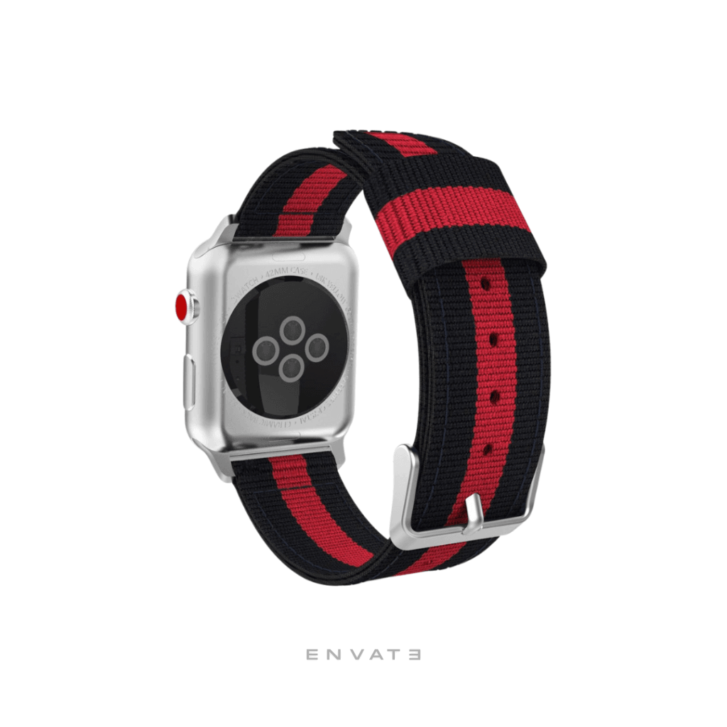 Red Black Denim Style Casual Stripes Strap For Apple Watch