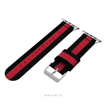 Red Black Denim Style Casual Stripes Strap For Apple Watch