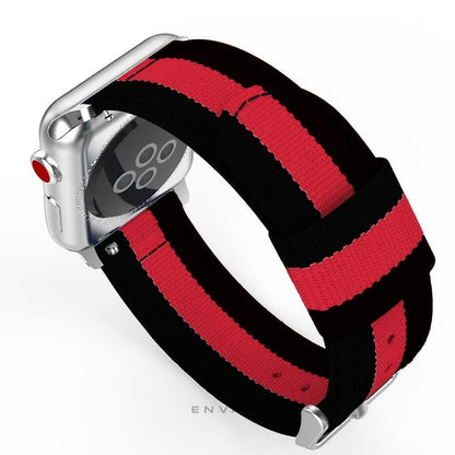 Red Black Denim Style Casual Stripes Strap For Apple Watch